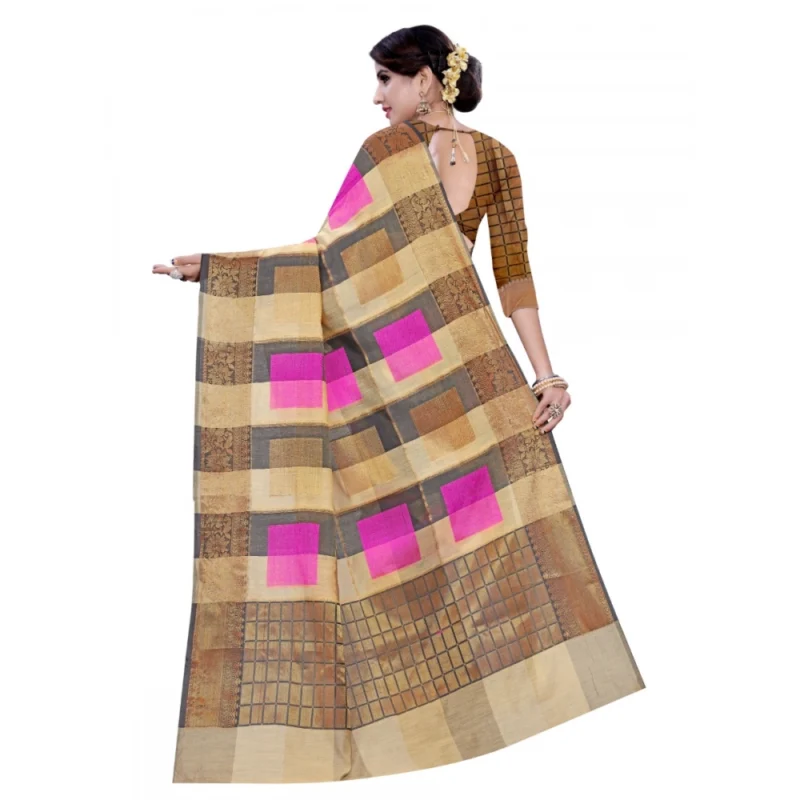 Generic Women's Cotton, Jacqaurd Saree With Blouse (Multi Color, 5-6 Mtrs) - Image 2