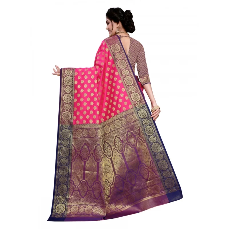 Generic Women's Sana Silk Jacquard Saree With Blouse (Pink, 5-6 Mtrs) - Image 2