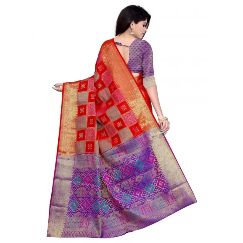 Generic Women's Banarasi Silk Saree With Blouse (Red, 5-6 Mtrs) - Image 2