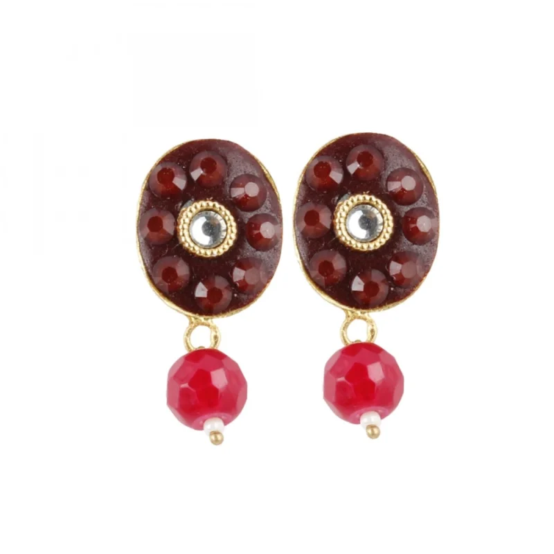 Stylish Maroon Golde Plated Traditional Kundan Necklace Set with Earrings - Image 2