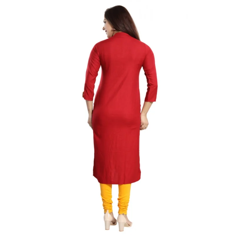 Generic Women's Rayon Self Pattern Straight Kurti-Maroon - Image 5