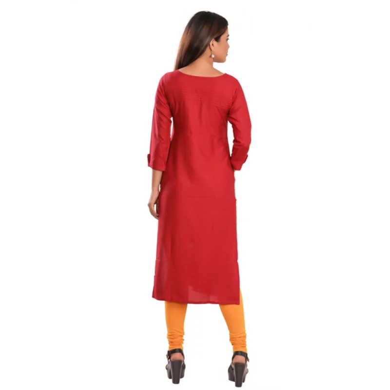 Generic Women's Rayon Self Pattern Straight Kurti-Maroon - Image 4
