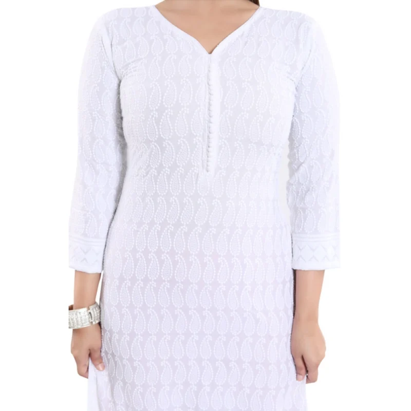 Generic Women's Rayon Embroidered Straight Kurti-White - Image 5