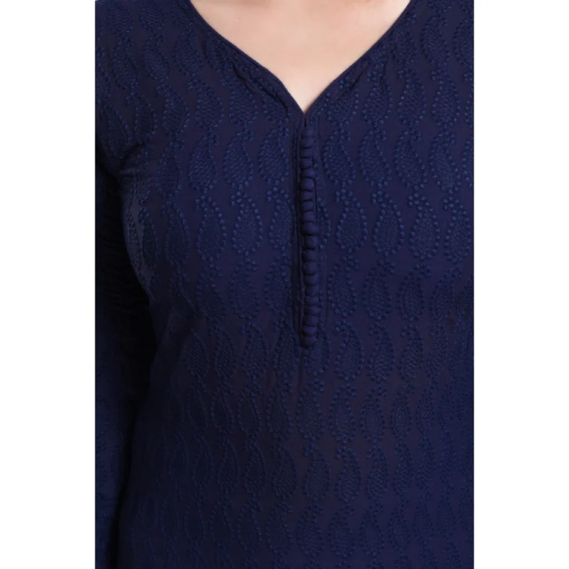 Generic Women's Rayon Embroidered Straight Kurti-Navy Blue - Image 4