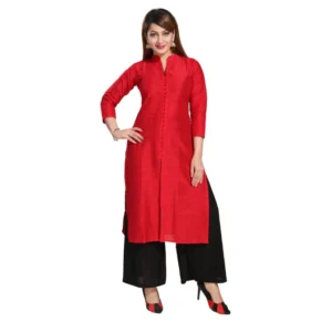 Generic Women's Silk Self Pattern Straight Kurti-Red