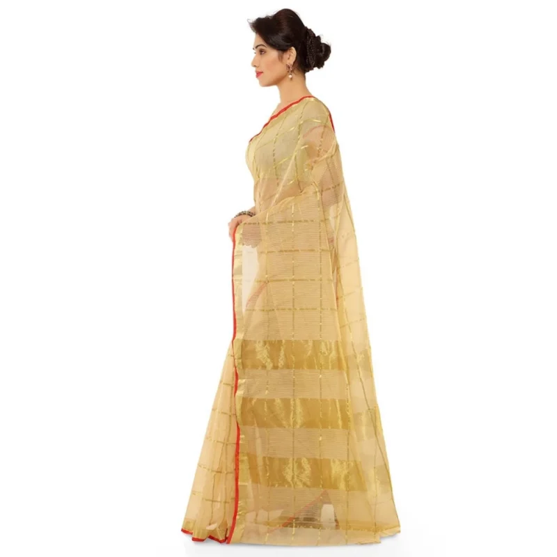 Generic Women's Kota Doria Cotton Saree With Blouse (Chikoo,6-3 Mtrs) - Image 2