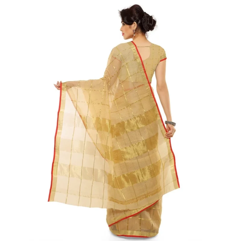 Generic Women's Kota Doria Cotton Saree With Blouse (Chikoo,6-3 Mtrs) - Image 3