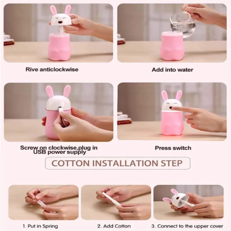 Generic Lovely Rabbit Air Humidifier Usb Aroma Diffuse With Led Lamp - Image 2
