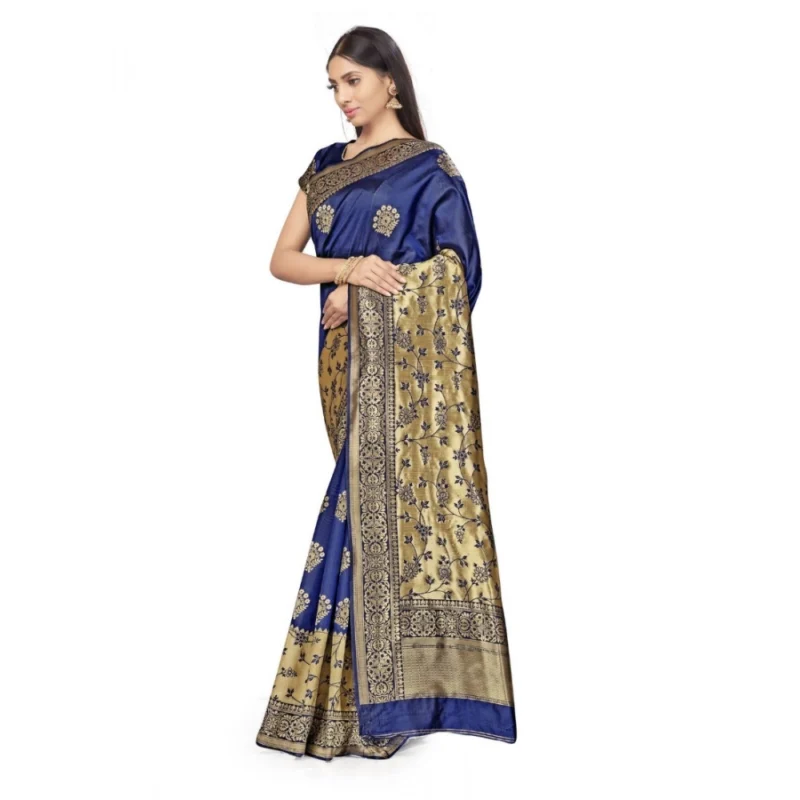 Generic Women's Banarasi Silk Saree (Navy Blue,5-6 Mtrs) - Image 4