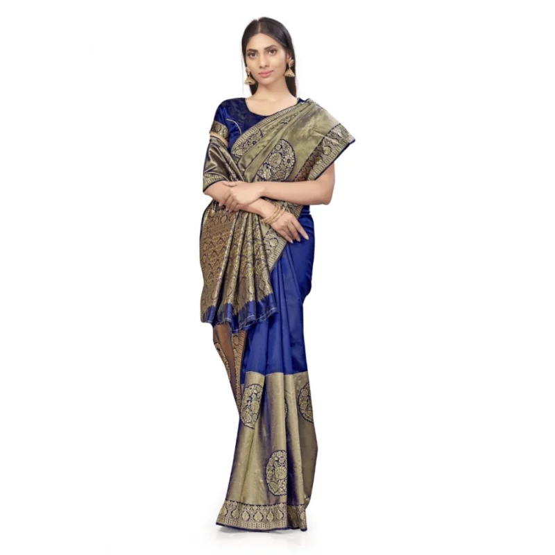 Generic Women's Banarasi Silk Saree (Navy Blue,5-6 Mtrs) - Image 2