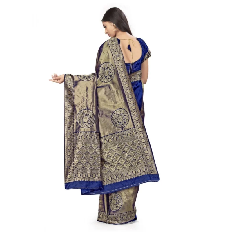 Generic Women's Banarasi Silk Saree (Navy Blue,5-6 Mtrs) - Image 3