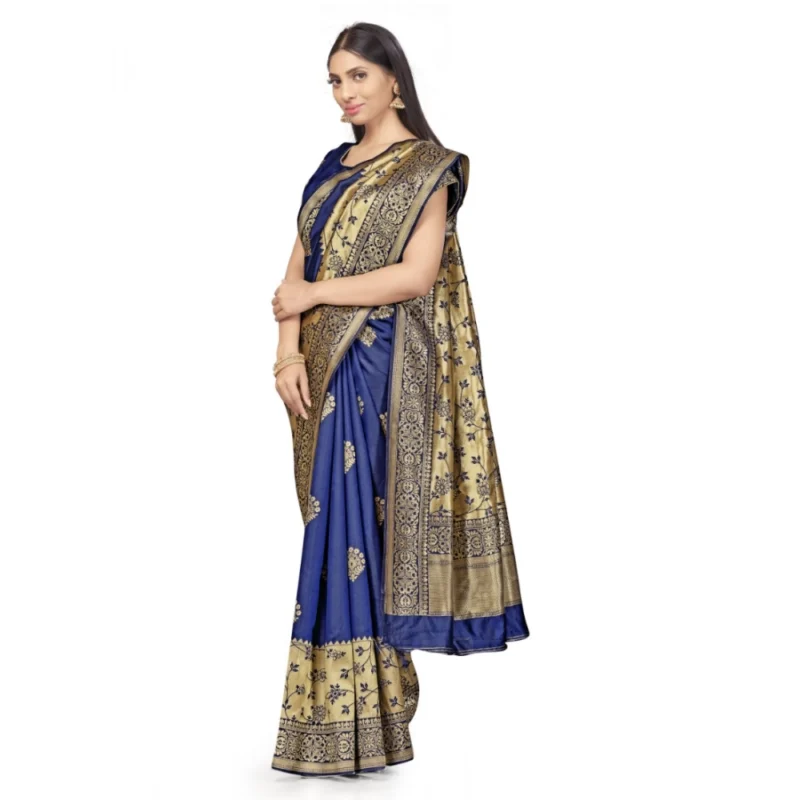Generic Women's Banarasi Silk Saree (Navy Blue,5-6 Mtrs) - Image 2