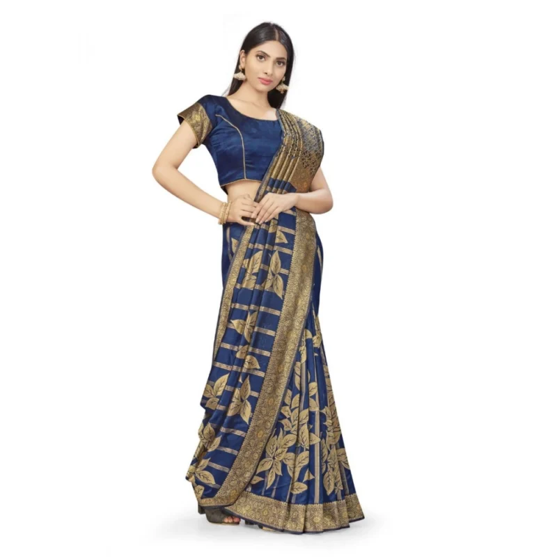 Generic Women's Banarasi Silk Saree (Navy Blue,5-6 Mtrs) - Image 2