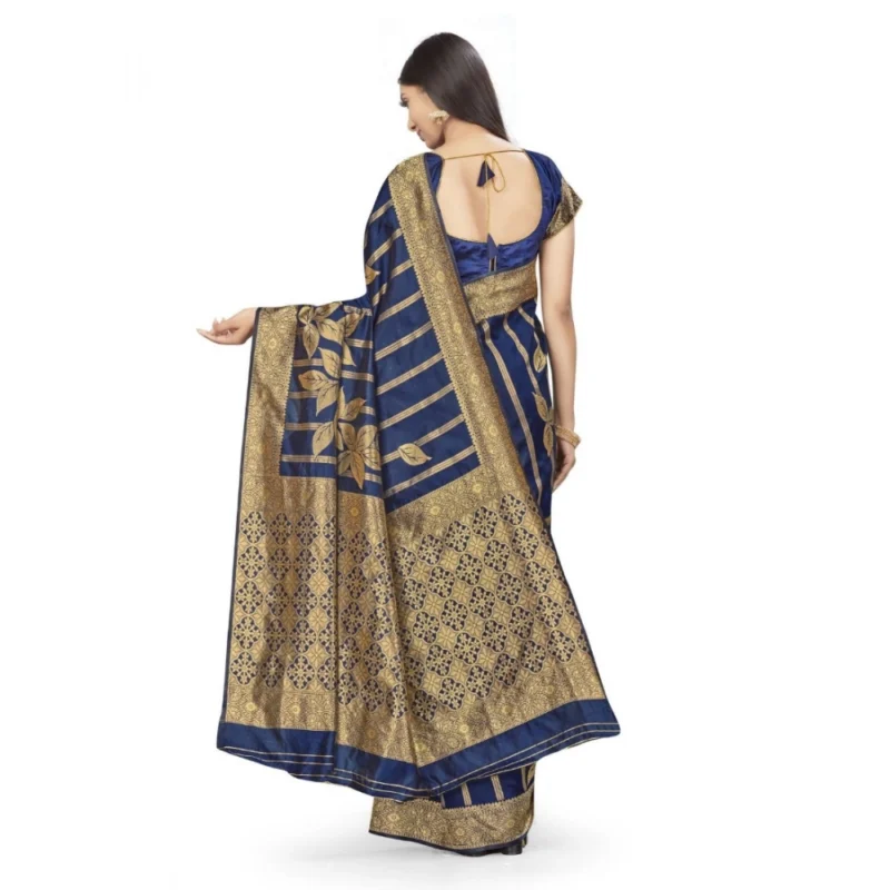 Generic Women's Banarasi Silk Saree (Navy Blue,5-6 Mtrs) - Image 3