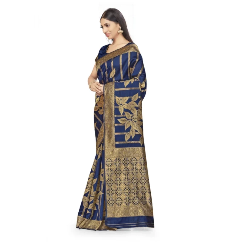 Generic Women's Banarasi Silk Saree (Navy Blue,5-6 Mtrs) - Image 4