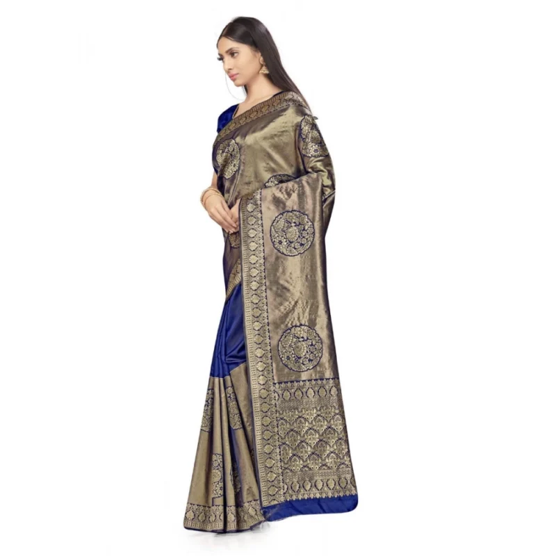 Generic Women's Banarasi Silk Saree (Navy Blue,5-6 Mtrs) - Image 4