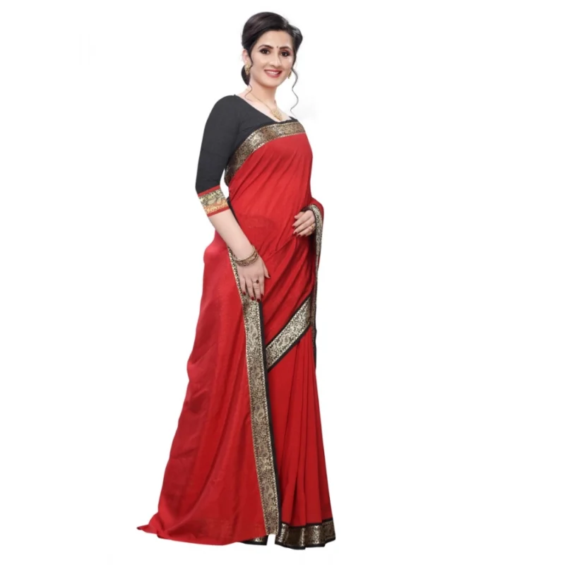 Generic Women's Vichitra Silk Saree(Red ,5-6Mtrs) - Image 3