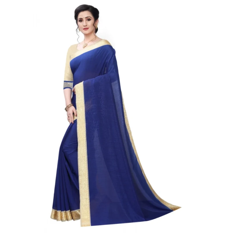 Generic Women's Vichitra Silk Saree(Navy Blue ,5-6Mtrs) - Image 4
