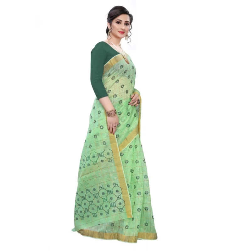 Generic Women's Cotton Blend Saree(Parrot Green ,5-6Mtrs) - Image 3