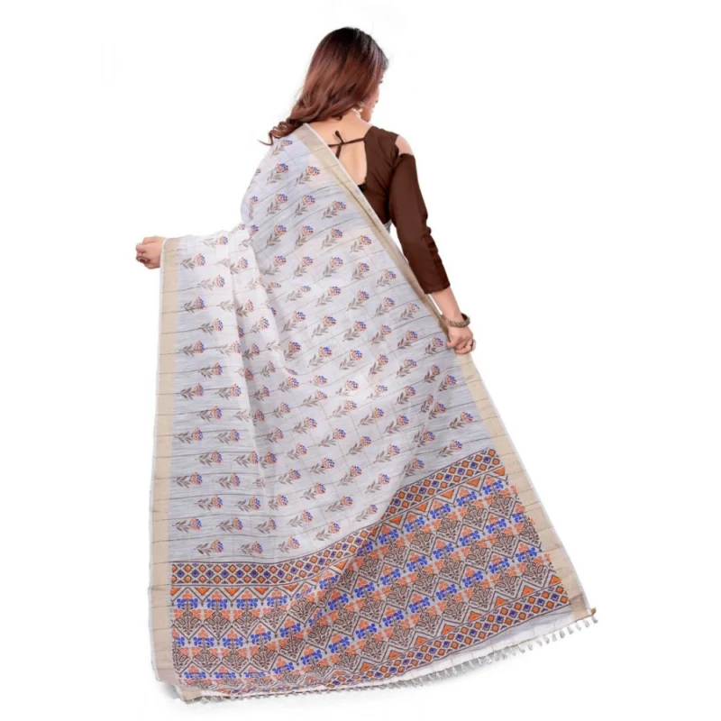 Generic Women's Cotton Blend Saree(White ,5-6Mtrs) - Image 2