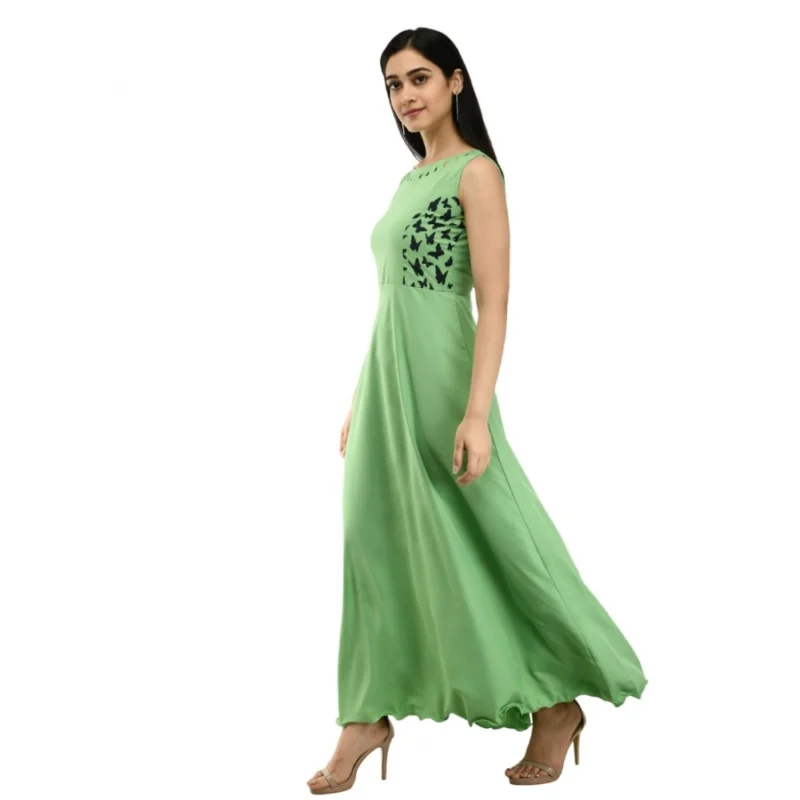 Generic Women's Crepe Solid Sleeveless Full Length Gown(Green) - Image 5