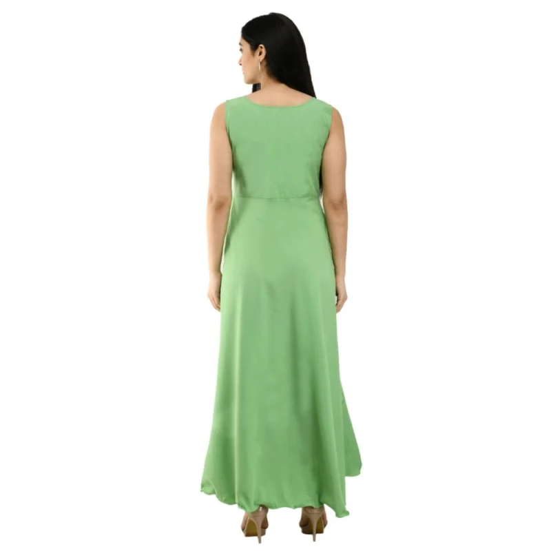Generic Women's Crepe Solid Sleeveless Full Length Gown(Green) - Image 7