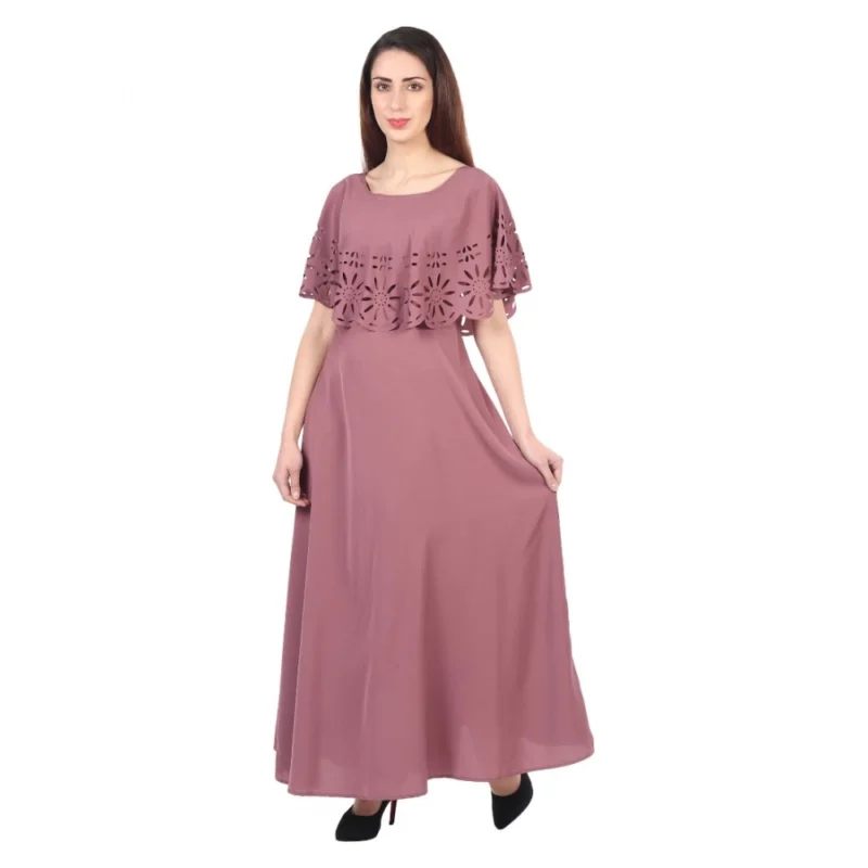 Generic Women's Crepe Solid Sleeveless Full Length Gown(Light Brown) - Image 6