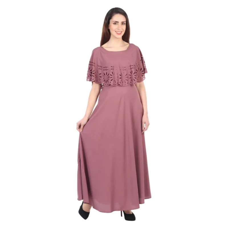 Generic Women's Crepe Solid Sleeveless Full Length Gown(Light Brown) - Image 4