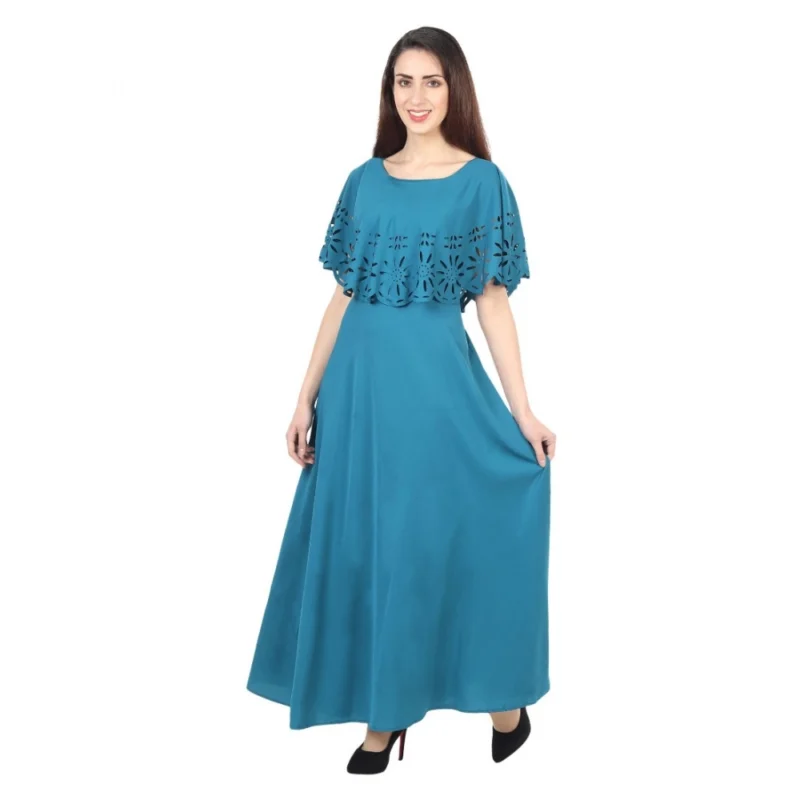 Generic Women's Crepe Solid Sleeveless Full Length Gown(Light Blue) - Image 6