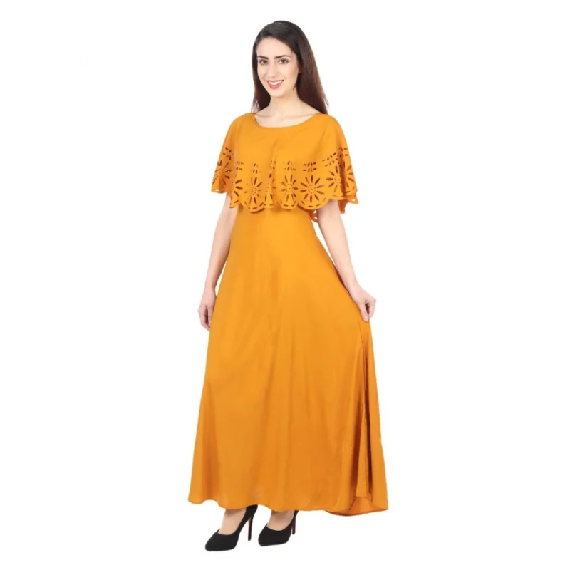 Generic Women's Crepe Solid Sleeveless Full Length Gown(Yellow) - Image 2