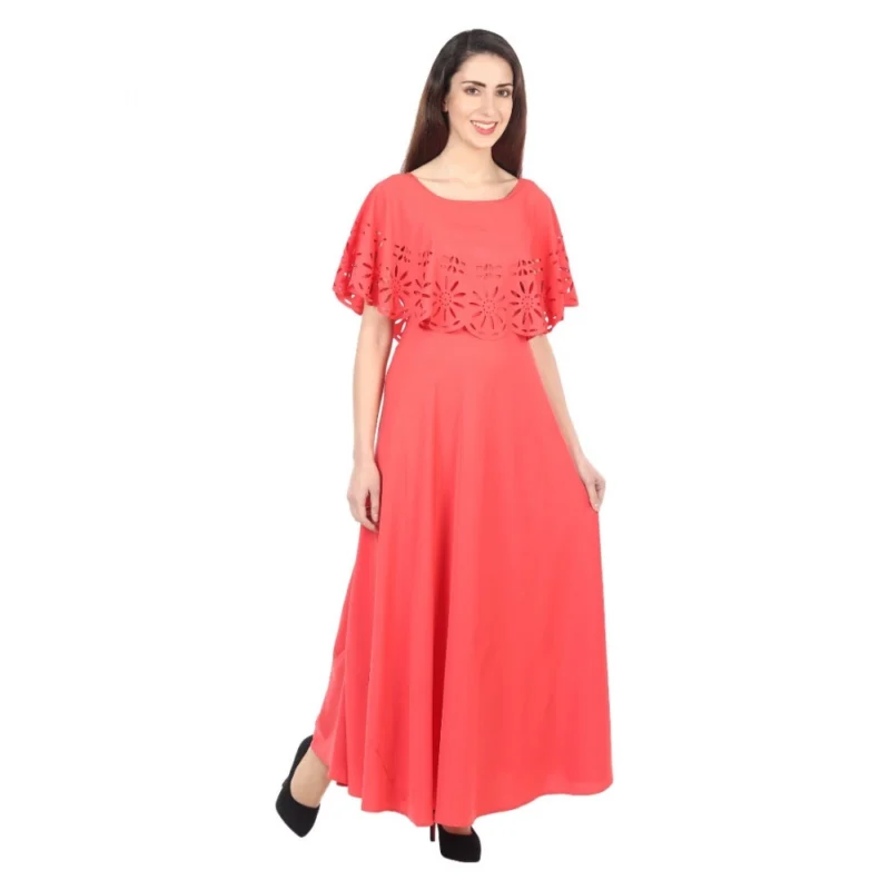 Generic Women's Crepe Solid Sleeveless Full Length Gown(Red) - Image 4