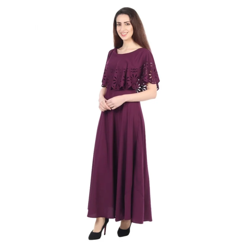 Generic Women's Crepe Solid Sleeveless Full Length Gown(Maroon) - Image 6