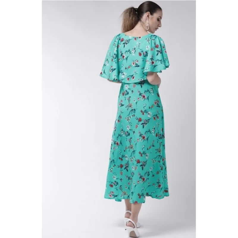 Generic Women's Crepe Floral Half Sleeves Full Length Gown(Turquoise) - Image 4