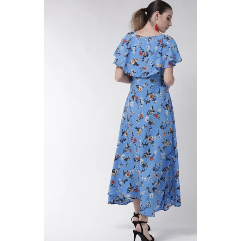 Generic Women's Crepe Floral Half Sleeves Full Length Gown(Blue) - Image 4
