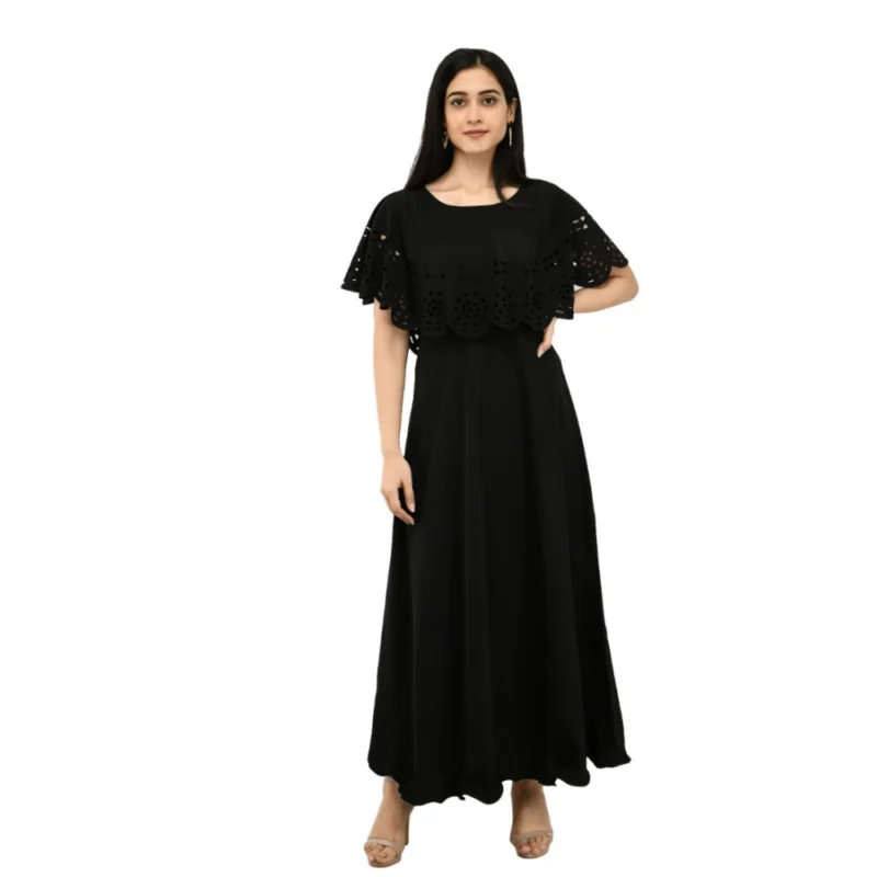 Generic Women's Crepe Solid Sleeveless Full Length Gown(Black) - Image 2