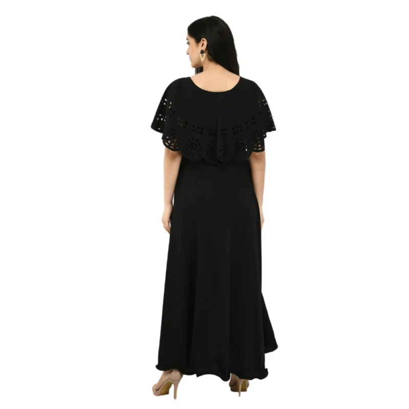 Generic Women's Crepe Solid Sleeveless Full Length Gown(Black) - Image 7