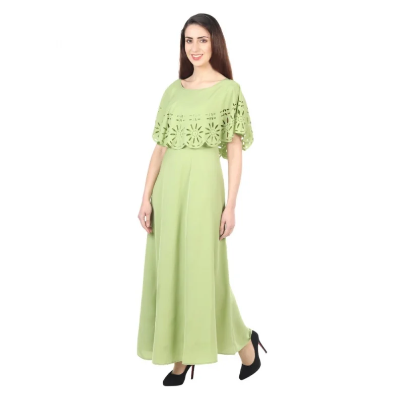 Generic Women's Crepe Solid Sleeveless Full Length Gown(Light Green) - Image 6