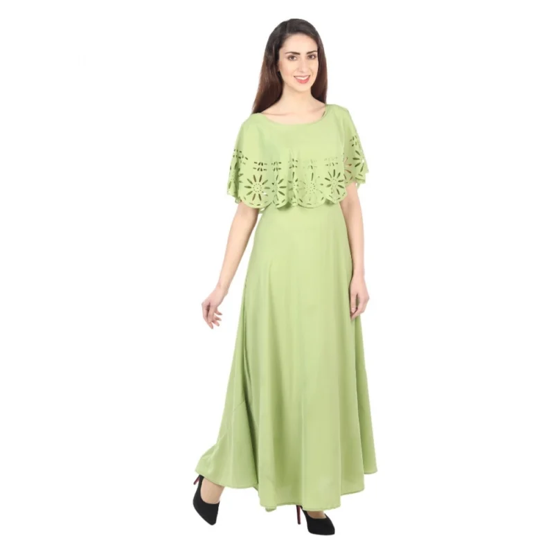 Generic Women's Crepe Solid Sleeveless Full Length Gown(Light Green) - Image 4