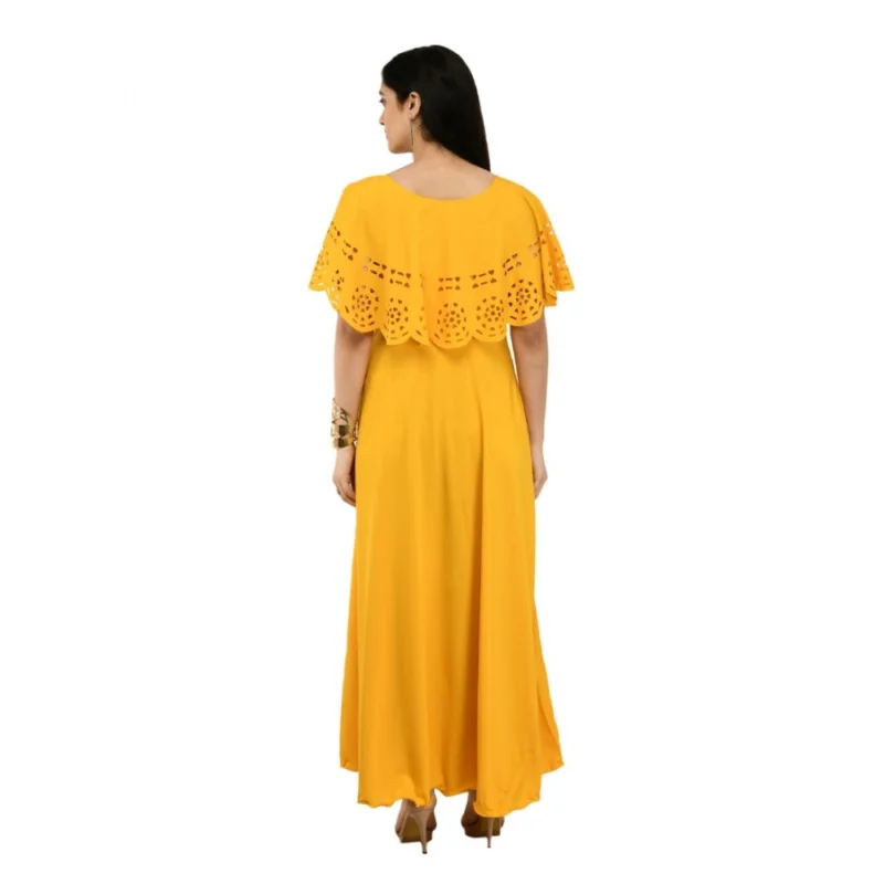 Generic Women's Crepe Solid Sleeveless Full Length Gown(Yellow) - Image 6