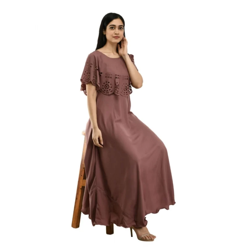 Generic Women's Crepe Solid Sleeveless Full Length Gown(Brown) - Image 3