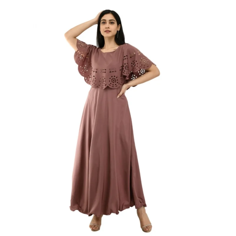 Generic Women's Crepe Solid Sleeveless Full Length Gown(Brown) - Image 5
