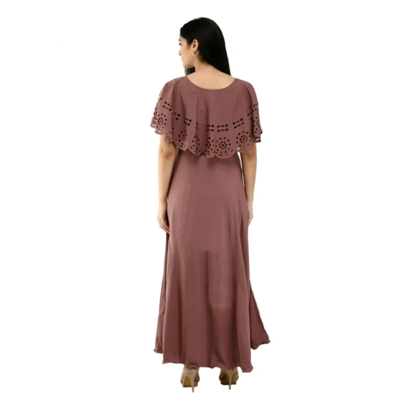 Generic Women's Crepe Solid Sleeveless Full Length Gown(Brown) - Image 6