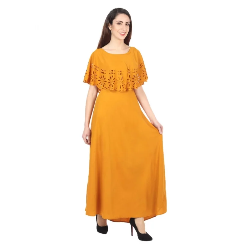 Generic Women's Crepe Solid Sleeveless Full Length Gown(Yellow) - Image 4