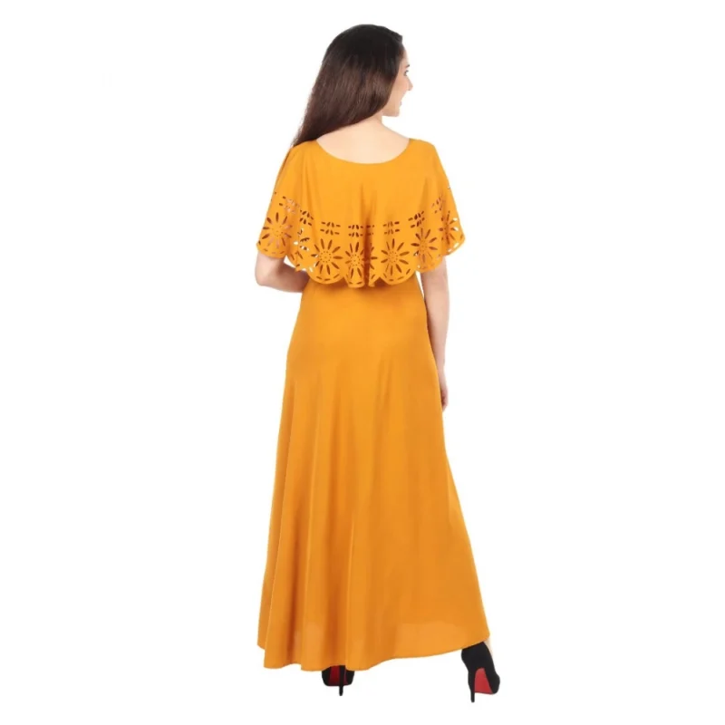 Generic Women's Crepe Solid Sleeveless Full Length Gown(Yellow) - Image 5