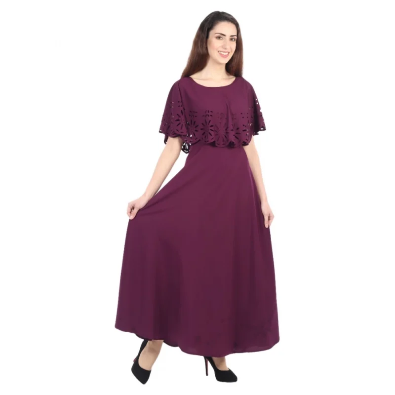 Generic Women's Crepe Solid Sleeveless Full Length Gown(Maroon) - Image 4