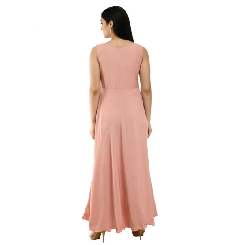 Generic Women's Crepe Solid Sleeveless Full Length Gown(Light Peach) - Image 5