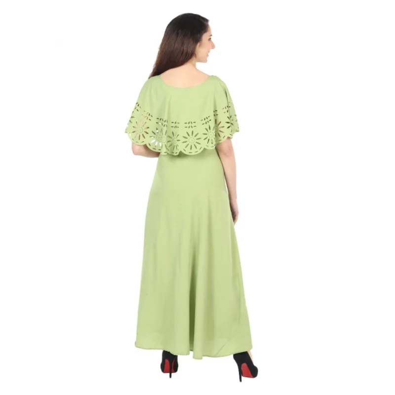 Generic Women's Crepe Solid Sleeveless Full Length Gown(Light Green) - Image 5