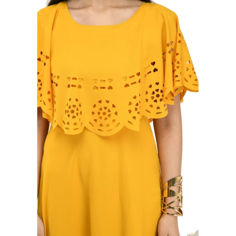 Generic Women's Crepe Solid Sleeveless Full Length Gown(Yellow) - Image 2