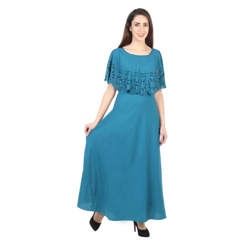 Generic Women's Crepe Solid Sleeveless Full Length Gown(Light Blue) - Image 4