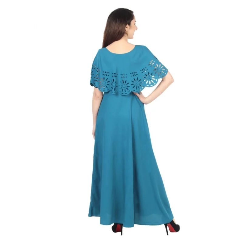 Generic Women's Crepe Solid Sleeveless Full Length Gown(Light Blue) - Image 5
